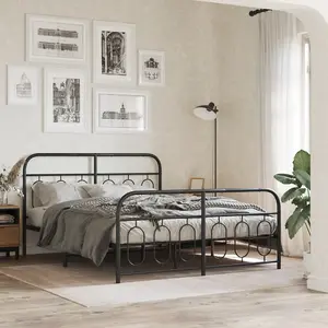 Berkfield Metal Bed Frame without Mattress with Footboard Black 140x190cm