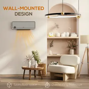 HOMCOM 1000W/2000W Wall Downflow Heater 10-49 centigrade Temperature w/ Timer Remote