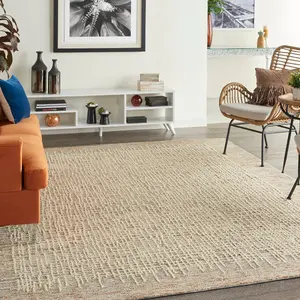 Beige Easy to Clean Abstract Geometrical Handmade Modern Wool Rug for Living Room, Bedroom - 236cm X 297cm