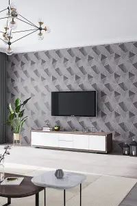 Dark Grey Simple PVC Wallpaper Gold Line Rhombus Geometrical 3D Wallpaper Roll, Non Self Adhesive Wall Covering Paper 5m²