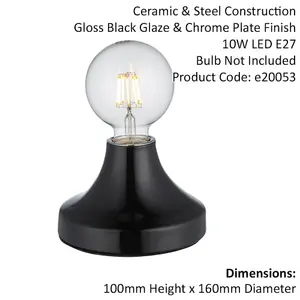 Gloss Black Ceramic Table Lamp Light Fitting - Minimalistic Bulb Holder Design