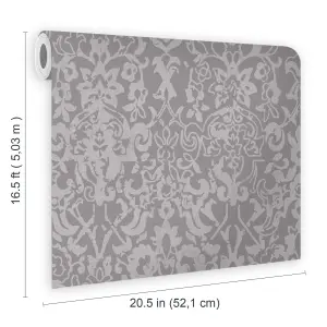 Next Majestic damask Grey Metallic effect Smooth Wallpaper