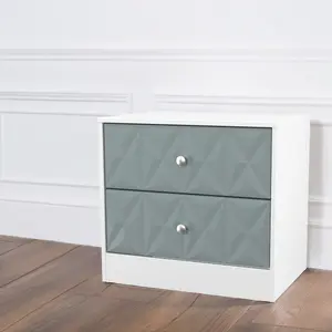 San Jose Ready assembled Duck egg blue & white 2 Drawer Bedside chest (H)521mm (W)570mm (D)395mm