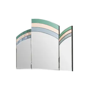 Melody Maison Green, Pink & Blue Glass Art Deco Triple Mirror 74cm x 60cm