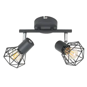 ValueLights Angus Grey Ceiling Bar Spotlight and E14 Golfball LED 4W Warm White 2700K Bulbs