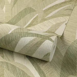 Grandeco Boutique Olivine Grass Leaves Embossed  Wallpaper, Green