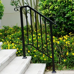 Outdoor Black Steel Handrail 2 Steps Garden Stairs Safety Grab Bannister Rail