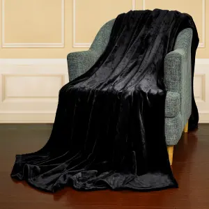 EHC Super Soft Fluffy Snugly Solid Flannel Fleece Throws for Sofa Bed Blankets, Black 125 x 150cm