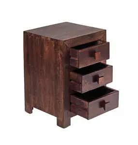 Toko Dark Mango 3 Drawer Bedside - Solid Mango Wood - L40 x W42 x H62 cm