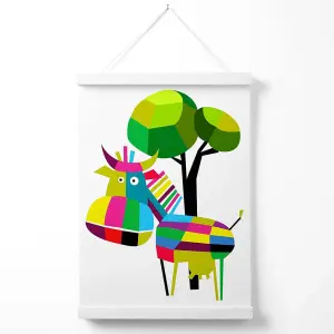 Cow Bright Geometric Animal Poster with Hanger / 33cm / White