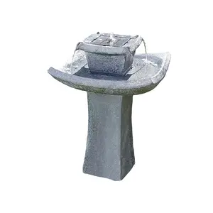 Oriental Pagoda Solar Powered Water Feature - Slate-Effect Polyresin 2 Tier Cascading Water Fountain - H72 x 47cm Diameter