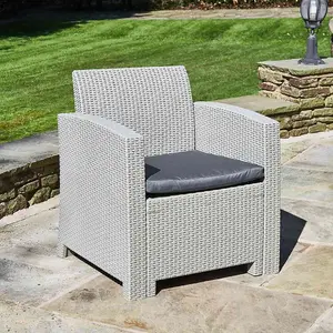 Marbella Rattan Effect Garden Armchair in Light Grey with Grey Cushion