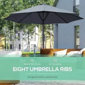 Outsunny Outdoor Market Table 3(m) Parasol Umbrella Sun Shade with 8 Ribs, Grey