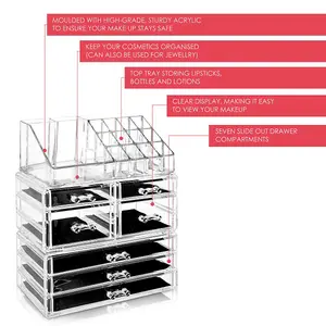 GLAMSMAKED 7-Drawer Transparent Acrylic Makeup Organizer for Clear Cosmetic Storage