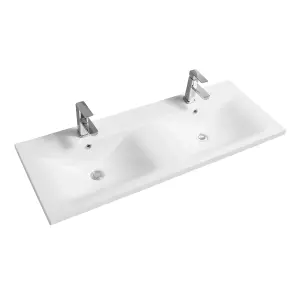 5089 Ceramic 120cm x 45cm Thin-Edge Double Inset Basin with Dipped Bowl