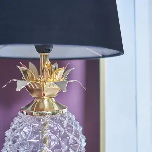 ValueLights Gold & Clear Glass Pineapple Touch Table Lamp With Black Shade - Complete With 5W LED Candle Bulb In Warm White