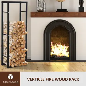 HOMCOM 150cm Metal Firewood Log Holder Rack Elevated Design, Base Side Rails