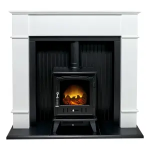 Adam Oxford Stove Fireplace in Pure White with Aviemore Electric Stove in Black, 48 Inch