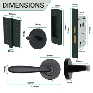 AFIT - Matt Black Bathroom Door Handle Set Internal Door Handles 64mm Lock 76mm Hinges Santeau Range