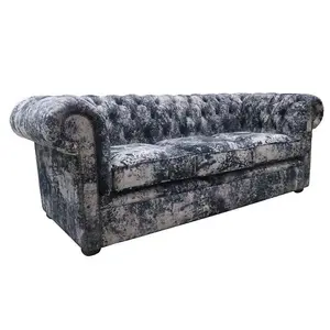 Chesterfield Handmade 3 Seater Sofa Abstract Print Soft Fabric In Classic Style