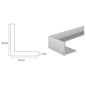 nielsen Aluminium L-Shaped Angle Profile, Natural Mill Finish, 2000x50x50mm, Thickness: 2mm, Length: 2m