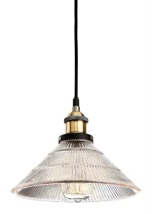 Luminosa Empire 1 Light Dome Ceiling Pendant Antique Brass, Clear Fluted Glass, E27