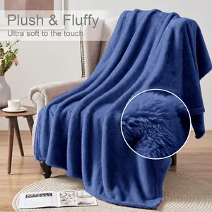 Makilah Sherpa Fleece Throw Fur  Blanket Navy / 200cm H x 150cm W