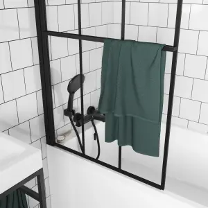 GoodHome Ahti Straight 1 panel Serigraph Frosted glass Black Bath screen, (W) 800mm (H) 1400mm