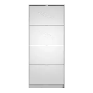 Shoes Shoe cabinet w. 4 mirror tilting doors and 2 layers White