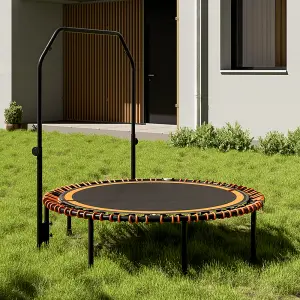 48in Bungee Cords Foldable Round Trampoline with Adjustable U-Handle Bar in Orange for Indoor Outdoor