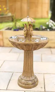 Solar Powered Boy & Girl Umbrella Water Fountain Rustic Traditional Water Feature