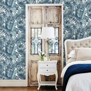 A-Street Prints Solstice Palm Leaf Wallpaper Blue Fine Decor FD24133