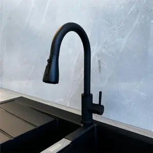 Liquida KPO11MB Swivel Single Lever Pull Out Mono Matt Black Kitchen Mixer Tap