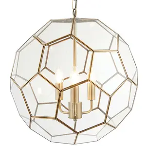 Multi Light Ceiling Pendant 3 Bulb ANTIQUE BRASS & GLASS Large Modern Lamp Shade