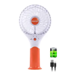 Geepas Rechargeable Mini Desk Fan with 3 Speed Electric USB Travel Fan, Orange