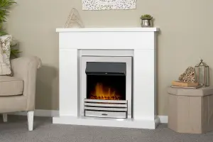 Adam Lomond Fireplace in Pure White with Eclipse Electric Fire in Chrome, 39 Inch