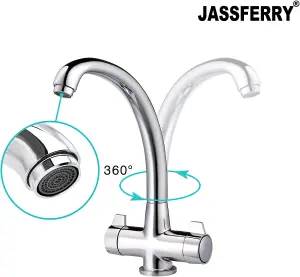 JASSFERRY Monobloc Mixer Tap Swivel Spout Twin Lever for Kitchen Sink