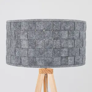 ValueLights Light Wood Tripod Design Floor Lamp With Grey Felt Weave Design Cylinder Light Shade