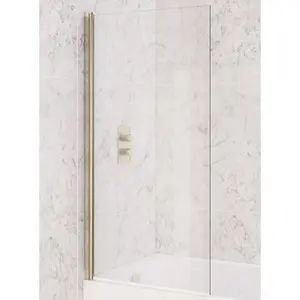 Aquarius LevAqua Straight 6mm Brushed Brass Hinged Bath Screen 1400 x 800mm AQ490112