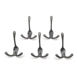 Oakcrafts - Antique Cast Iron Victorian Triple Coat Hook - Pack of 5 Hooks