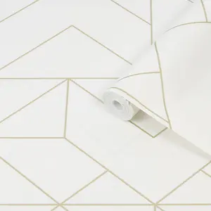 Superfresco Easy White Gold effect Geometric Smooth Wallpaper Sample