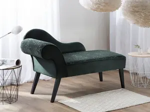 Left Hand Velvet Chaise Lounge Green BIARRITZ