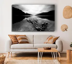 Tree In The Lake B N W Canvas Print Wall Art - Medium 20 x 32 Inches