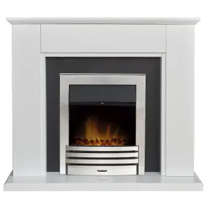 Adam Eltham Fireplace in Pure White & Black with Downlights & Eclipse Electric Fire in Chrome, 45 Inch