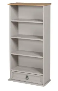 Mercers Furniture Corona Grey Wax 1 Drawer Media Rack DVD Small Bookcase 4 Shelf Display Storage Unit Solid Pine Mexican Styling