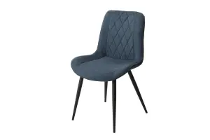 2x Diamond Stitch Blue Cord Fabric Dining Chair, Black Tapered Legs