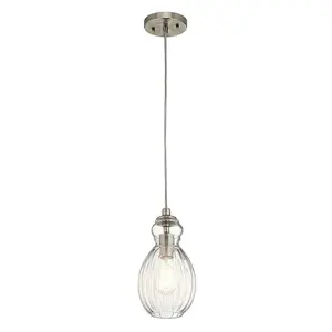 1 Bulb Ceiling Pendant Light Fitting Brushed Nickel LED E27 60W Bulb