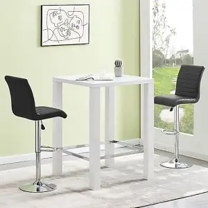 Jam Square Glass White Gloss Bar Table 2 Ripple Black Stools