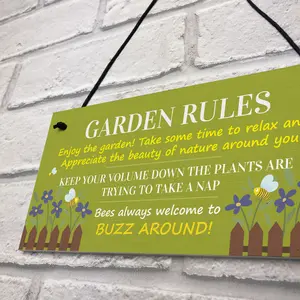 Red Ocean Garden Rules Sign for Outdoor Decor Cute and Funny Garden Plaque for Plant Lovers