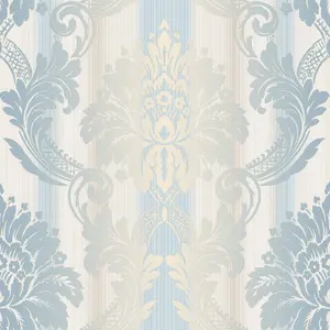 Galerie Classic Silks 3 Blue Fine Stripe Damask Embossed Wallpaper